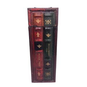 Vintage Decorative Faux Two Book Retro Wine Box Solid Wood Storage Hinge Closure